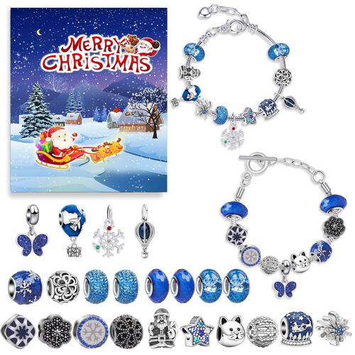 Noël Calendrier de l'Avent DIY Bracelets Set 24 Surprise de la fête des Aveugles de la Boîte de Jeu du compte à Rebours Calendrier de Noël sur le Thème de Bracelet de Charme de gagner des Cadeaux po