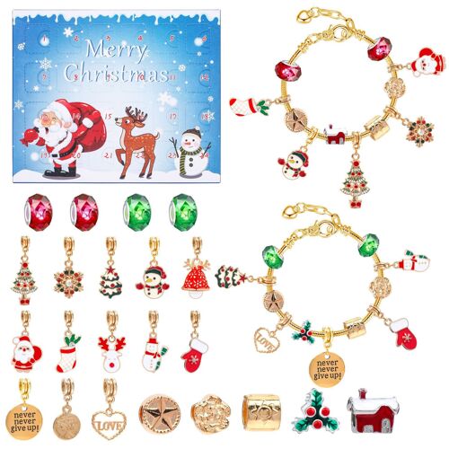 Noël Calendrier de l'Avent DIY Bracelets Set 24 Surprise de la fête des Aveugles de la Boîte de Jeu du compte à Rebours Calendrier de Noël sur le Thème de Bracelet de Charme de gagner des Cadeaux po