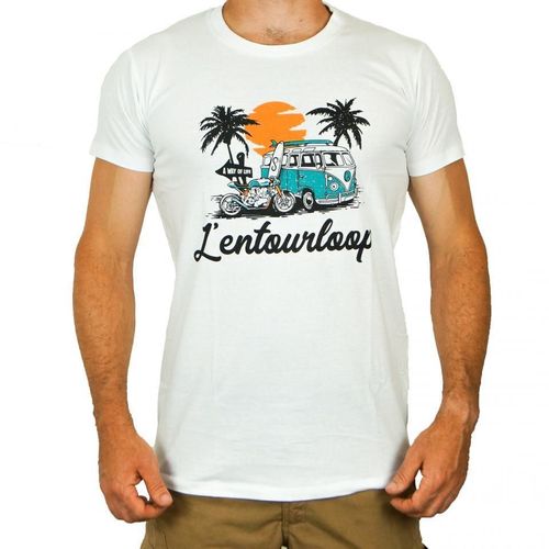 Tee Shirt Pour Moto Homme L'entourloop Malibu Blanc Taille Xl
