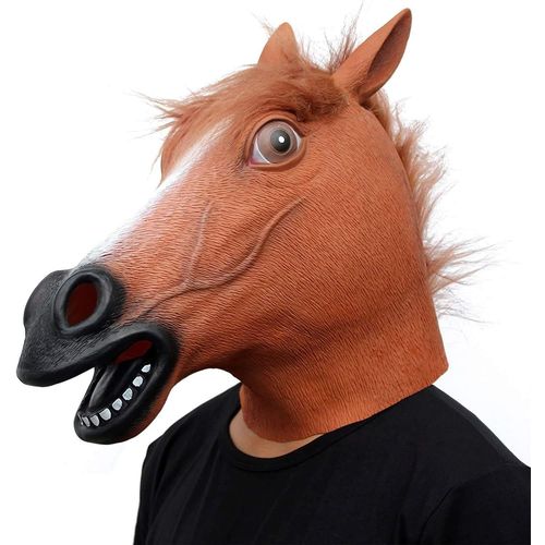 Masque En Latex Pour Déguisement De Cheval, Couleur Marron, Taille 26 X 20 X 3 Cm, Idéal Pour Halloween, Carnaval Et Fêtes Costumées