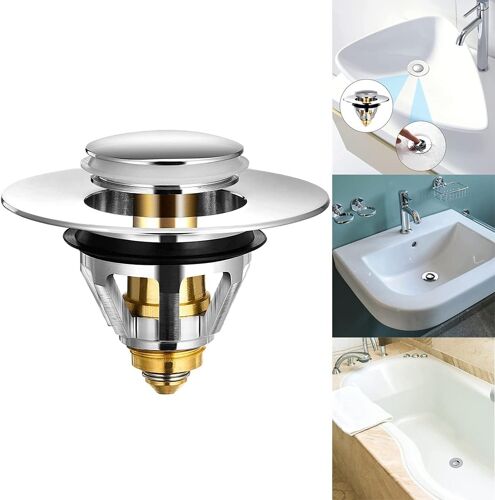 Bonde de lavabo 1 pièce - [acier inoxydable + laiton massif, pour trou de vidange 34-38mm], bride de vidange universelle anti-colmatage pour évier de cuisine, bouchon de vidange de lavabo, bonde de ba