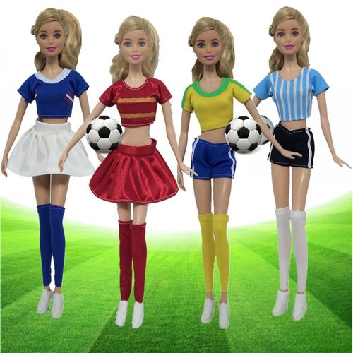 Ensemble De Vêtements De Poupée D'équipe De Football De Mode De 4 Pièces, Vêtements De Poupée De Fille De 11 "", Sur La Garde-Robe D'enfants De Maison, Jouets De Vêtements