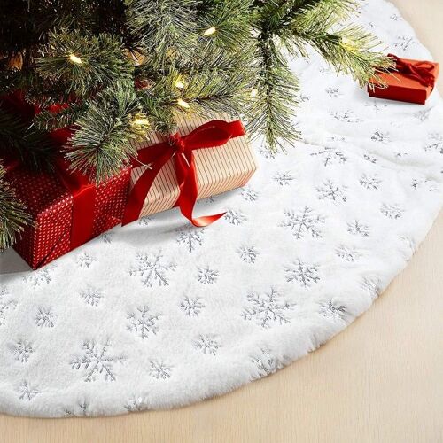 Jupe d'Arbre de noël, 90 cm en Peluche Jupe d'Arbre de Noël (de l'Argent), de la Fausse Fourrure Jupe d'Arbre de Noël pour Noël, Nouvelle Année, la Décoration de la Maison Partie du Décor, Décoratio