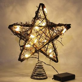 Étoile de Noël Arbre en Bois, la Lumière LED de Décoration de l'Arbre de Noël Vintage en Rotin, Lampe à LED avec Spirale de Base Alimenté par une Pile Décoratifs pour la Maison de Chambre à coucher