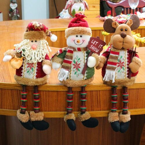 Les Jouets de noël 3 PCS/Set Super Mignon Long de la Jambe Assis au père noël Bonhomme de neige Renne Poupée de Noël de Renne de Noël Ornements Topper décorations de Noël pour l'Arbre de Noël Penden