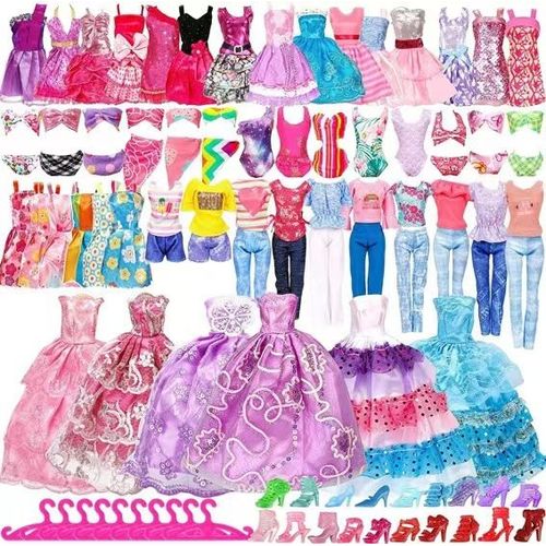 Ensemble de 50 robes, chaussures, bijoux, vêtements et accessoires pour poupée Barbie de 30 cm