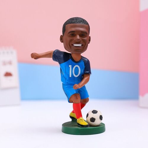 Marionnette à main de star du football qatari, poupée à tête branlante, ornement en résine (Mbappe)