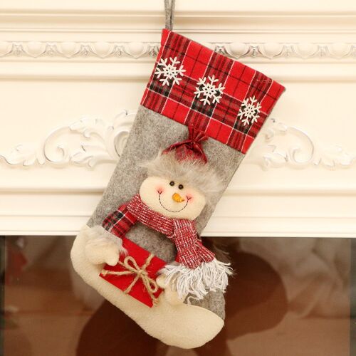 Bas de noël, 3pcs Sac de Cadeau de Noël, de Gros souliers de Noël avec le père noël Bonhomme de neige et Renne (B), de la Pendaison de bas de Noël pour la Décoration d'une Cheminée Arbre Vitrine de