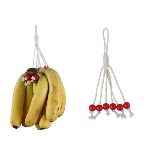 Jeu De 2 Brins De Coton Fabriqués À La Main Avec Des Perles En Bois De Fruits Sur Un Support Pour Les Bananes, Pour Les Comptoirs De Cuisine, De La Couleur Rouge