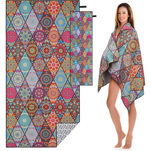 Tianyi-Serviette De Plage 160x80cm En Microfibre + Serviette Microfibre 100x30cm, Serviettes De Plage Légères Et À Séchage Rapide/Grande Serviette De Plage - Couverture De Plage Sans Sable (Style Eth