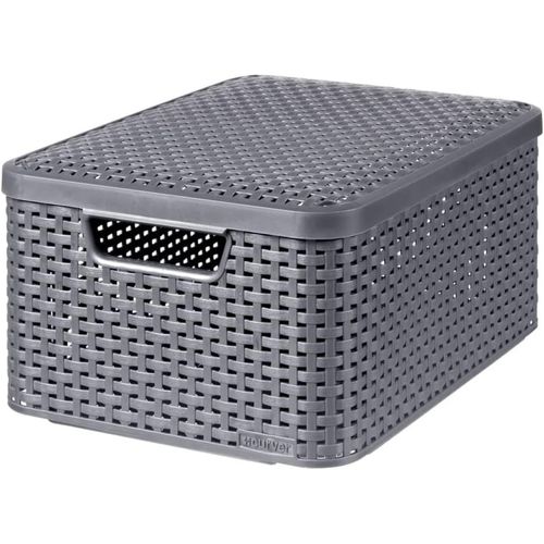 Kalanka-Curver Boîte De Rangement Style 18l - Aspect Rotin Texturé - Pour Chambre, Salon, Salle De Bain, Buanderie - 39,7x29x18,7 Cm - Anthracite- 70 % Recyclé