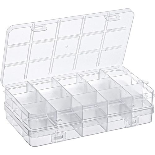 TIANYI-2 pièces boite rangement plastiqueboite rangement visboite a bijouxrangement bijouxavec 15 compartiments et couvercle pour stocker des boucles d'oreilles, des perles, des vis