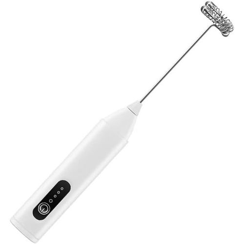 CFRY-Mousseur à Lait Électrique USB Rechargeable, Mousseur à Lait en Acier Inoxydable Multifonction pour Café, Cappuccino, Latte, Mini Fouet Électrique Compact avec Triplé Vitesse (Blanc)