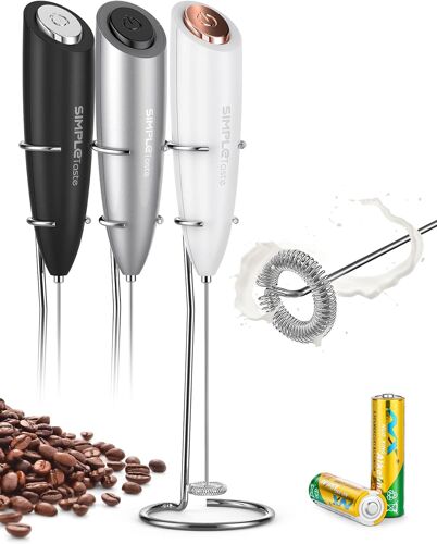 Mousseur à lait manuel à piles électrique, mélangeur de boissons avec fouet en acier inoxydable et support pour cappuccino, café Bulletproof, latte