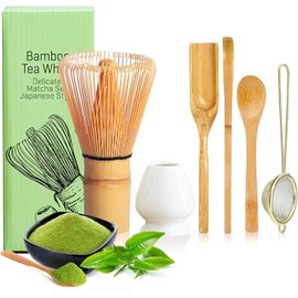 Tianyi-Lot De 6 Fouets À Matcha - Accessoires Japonais Pour La Cérémonie Du Matcha Avec Cuillère À Matcha, Cuillère À Café Traditionnelle, Cuillère À Café, Passoire À Thé, Porte-Pinceau À Thé En