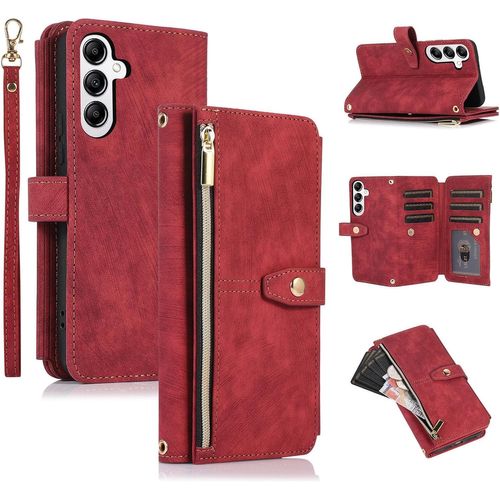 Kal-Coque Pour Samsung Galaxy S24 Fe 5g, Etui En Cuir Pu Portefeuille Flip Case Antichoc Housse Avec Emplacement Pour Carte, Béquille, Fermeture Magnétique Résistant Aux Rayures - Vintage Rouge