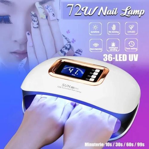 Lampe Uv Sèche Ongles Deux Mains Pieds 72w Professionnel Avec Ecran Lcd Capteur Automatique 4 Réglages De Minuterie 