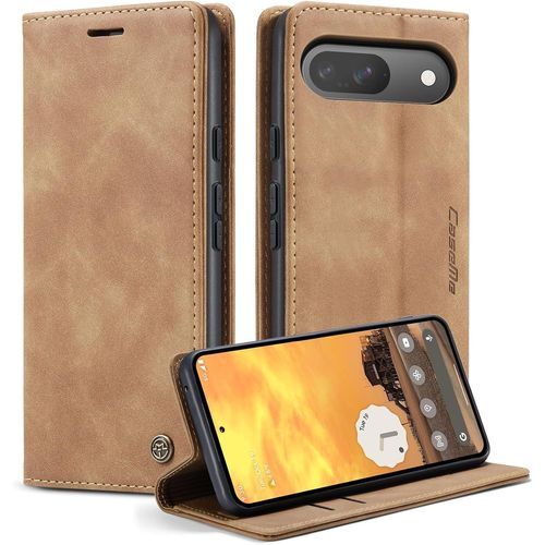 Sjzg-Coque Pour Google Pixel 9 Clapet Case En Cuir Pochette Protection Portefeuille Rabat Etui Premium Housse Porte Carte Magnétique Étui Pour Google Pixel 9, Brun