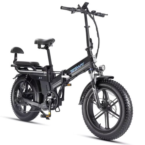 Vélo Électrique Pliable Tesway X7 20'' 1200w 48v 30ah 45km/H 140km Double Suspension - Noir