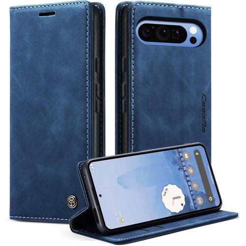 Kalanka-Coque Pour Google Pixel 9 Pro Xl 5g Premium Housse Cuir Protection Pochette Rabat Portefeuille Flip Case Porte Magnétique Coque Étui Pour Google Pixel 9 Pro Xl, Bleu