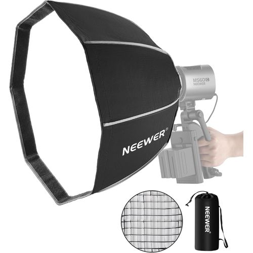 NEEWER Softbox Octogonale 50cm avec Support NEEWER (Pas de Support Bowens), Pliage&Installation Rapide avec Honeycomb Light Diffuser/Grid pour Lampe Studio LED MS60 MS60B MS60C MS150B,NS4P