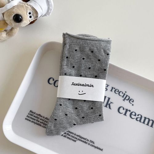 Chaussettes Mi-Mollet À Pois Pour Femmes,Fines,Vintage,Crème,Bord Bouclé,Chaussettes Artistiques,Printemps,Été