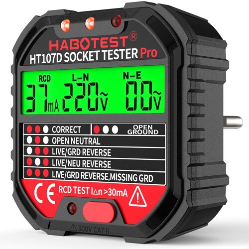Mevronisshop-Testeur De Prise, Testeur De Circuit Electrique Courant Automatique Détecteur De Tension De Polarité 90-250v, Détectez 6 Conditions De Câblage/Test Rcd/Affichage De Tension, Cat.Ii 300v