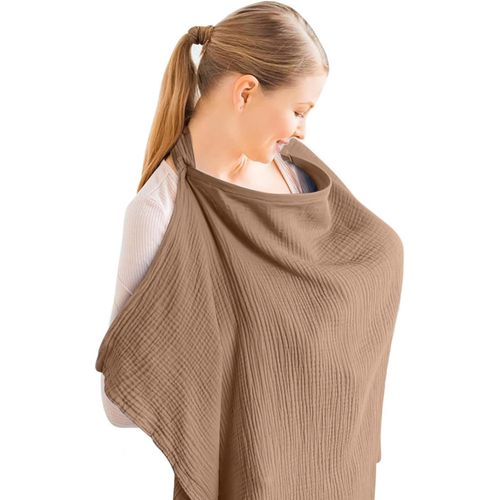 Kalanka-Tablier Allaitement, Couverture D'allaitement En Mousseline Pour Bébé,Grande Housse D'allaitement, Couverture D'allaitement En Coton Cape Allaitement Avec Anneau Rigide(Chameau)