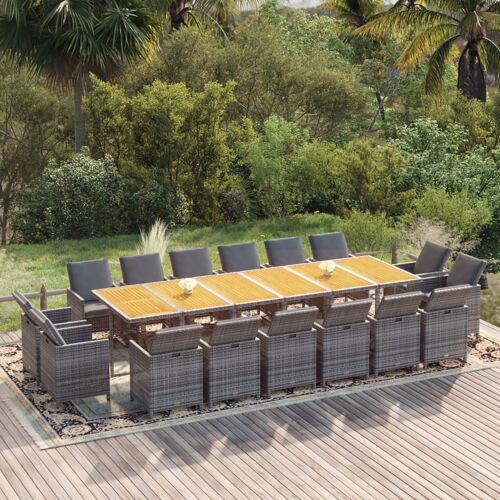 vidaXL Ensemble à manger de jardin coussins 17 pcs Résine tressée Gris