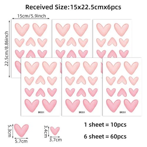 Autocollants Muraux En Forme De Grand Et Petit C?ur,Rose Doux,Imperméable,Perfecpvc,Pour Chambre D'enfant,Jardin D'enfants,Décoration De La Maison,60 Pièces