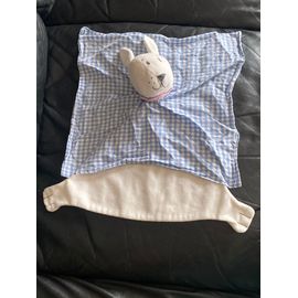 IKEA DOUDOU LAPIN PLAT BLANC CARREAUX VICHY BLEU 35CM