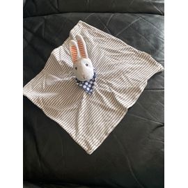 Doudou plat lapin rayé blanc bleu foulard pois Ikea 28*28cm