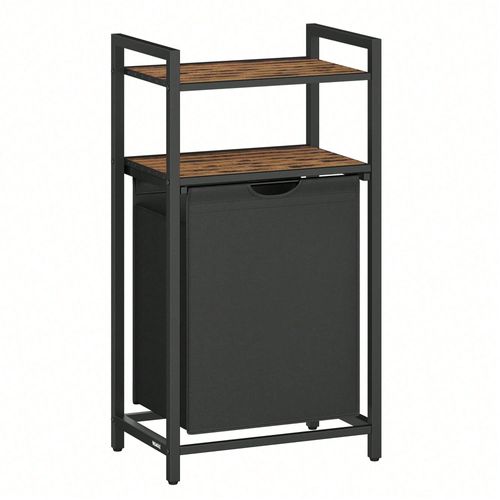 Panier à linge avec 2 Étagères, 65 Litres, Marron Rustique et Noir
