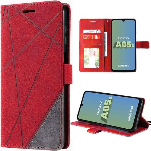 Coque pour Samsung Galaxy A05s -Rouge- Design Linéaire en Cuir PU avec Porte-Cartes, Protection Antichoc (pas pour Galaxy A05) - BOOLING