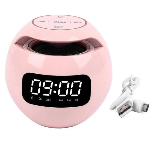 Haut-parleur d'horloge Bluetooth rond Petit support Carte mémoire Haut-parleur de réveil sans fil avec veilleuse radio