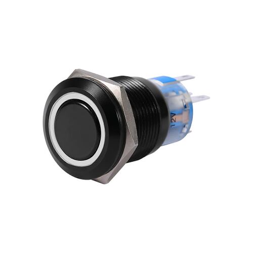 19mm 12-24v On/Off Noir Étanche Autobloquant Loquet Bouton-Poussoir Flate Interrupteur Led Blanc