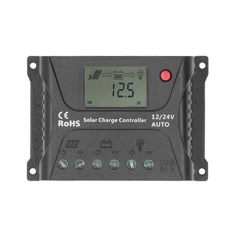 Contrôleur De Charge Solaire Pwm 12v / 24v Reconnaissance Automatique 10a Ip30 Étanche Noir Pour Vr Yachts