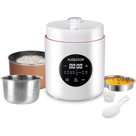 SUBZONAL-Audecook Cuiseur de Riz 1,5 L Avec Fonction Low Carb et Cuiseur Vapeur, Mini Cuiseur à Riz 7 Fonctions, Multicuiseur numérique, minuterie, maintien au chaud écran LED (Blanc)