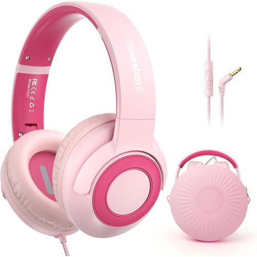 YEMAESRE-Casque Audio Enfant Filaire Avec Microphone, Volume Limité À 85/94 Db, Casque Pr Jack Enfant, Ecouteurs Filaire, Pliable, Pour Ecole/Maison/Voyage ¿ Étui Inclus (Rose)