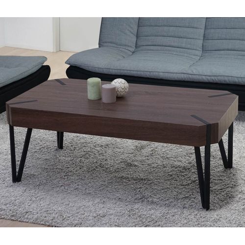 Table Basse De Salon Kos T573, Fsc 43x110x60cm   Chêne Marron, Pieds Métalliques Foncés