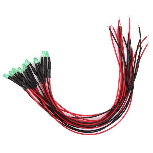 Lot De 100 Diodes Électroluminescentes Led Pré-Câblées 12 V,Tête Ronde,Perles En Ligne Haute Luminosité 3 Mm 20 Cm (Lumière Verte Émeraude)