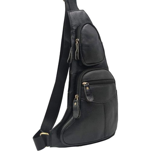 ASFASFq-Cuir Sling Poitrine Sac Bandoulière Pack pour Hommes Femmes Voyage En Plein Air Épaule Messenger Pack Sac À Dos Daypack, noir