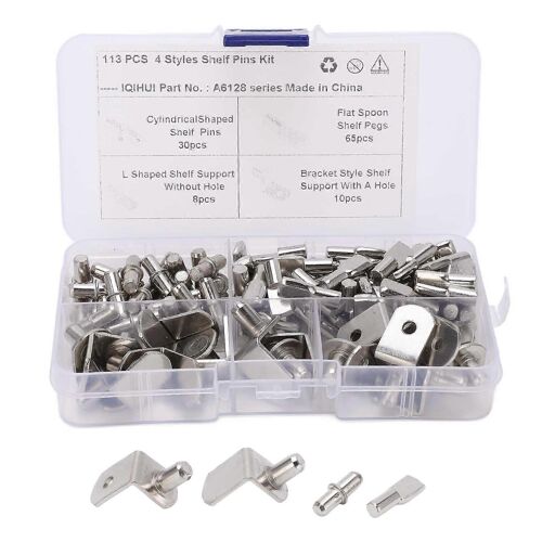113 Pcs 4 Styles Étagère Broches Kit Nickelé Plaqué Étagère Support Chevilles pour RV Armoire Bibliothèque Vitrine Vitrine Meubles Placard Enfilade