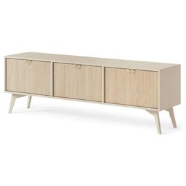 Banc Tv Tofino Tv158 ¿ Beige Sable / Parquet Scandinave, Largeur 158 Cm, Hauteur 52 Cm, Profondeur 38 Cm