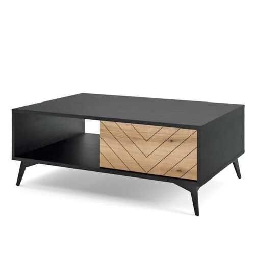 Table Basse Jasper, Couleur Noire, Chêne Évoque, Largeur 104 Cm, Hauteur 47 Cm, Profondeur 60 Cm