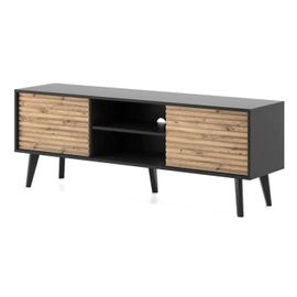 Banc Tv Saskatoon Tv154 ¿ Noir / Chene Artisan, Largeur 154 Cm, Hauteur 56 Cm, Profondeur 39 Cm