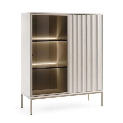 Vitrine Laval Wt104 ¿ Komodee, Chene Wotan / Noir, Largeur 104 Cm, Hauteur 126 Cm, Profondeur 39 Cm, Éclairage Led