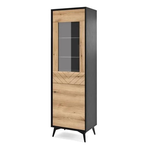 Vitrine Jasper W54 ¿ Vitrine, Chene Evoke/Noir, Largeur 54 Cm, Hauteur 178 Cm, Profondeur 39 Cm