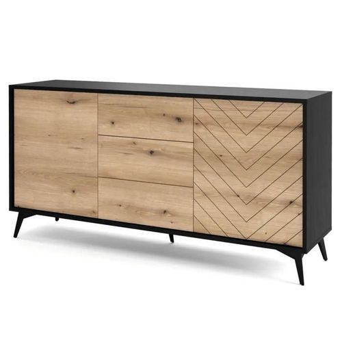 Buffet, Bahut Jasper Ksz154 ¿ Chêne Evoke/Noir, Largeur 154 Cm, Hauteur 77 Cm, Profondeur 39 Cm