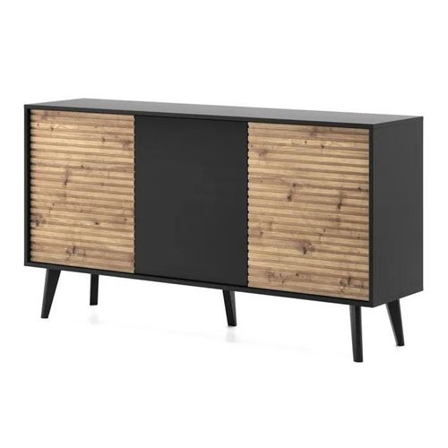 Buffet Saskatoon K154 ¿ Buffet, Noir / Chêne Artisan, Largeur 154 Cm, Hauteur 83 Cm, Profondeur 39 Cm